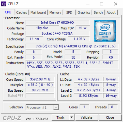 SR2FU замена SR2FQ, SR2SL процессор Intel Core i7-6820HQ Skylake-H  BGA1440